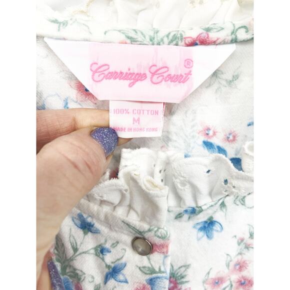 Carriage Court Flannel Modest Nightgown Roses Henley Pintuck Ruffle Size M - Picture 4 of 7